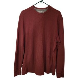 Eddie Bauer Mens Long Sleeve Waffle Knit Crewneck Pullover Red 2XL